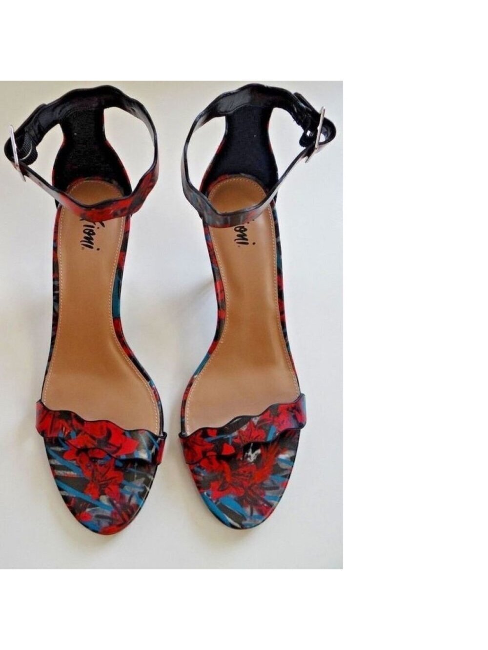 Fioni Sandals 9 Womens Fuchia Scallop Open Toe Pumps Heel Fx Leather Ankle Strap